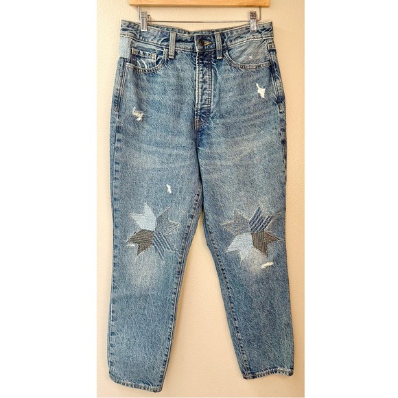 NEW Old Navy Higher High-Waisted Button-Fly Straight Patchwork Non-Stretch Jeans - Picture 8 of 9